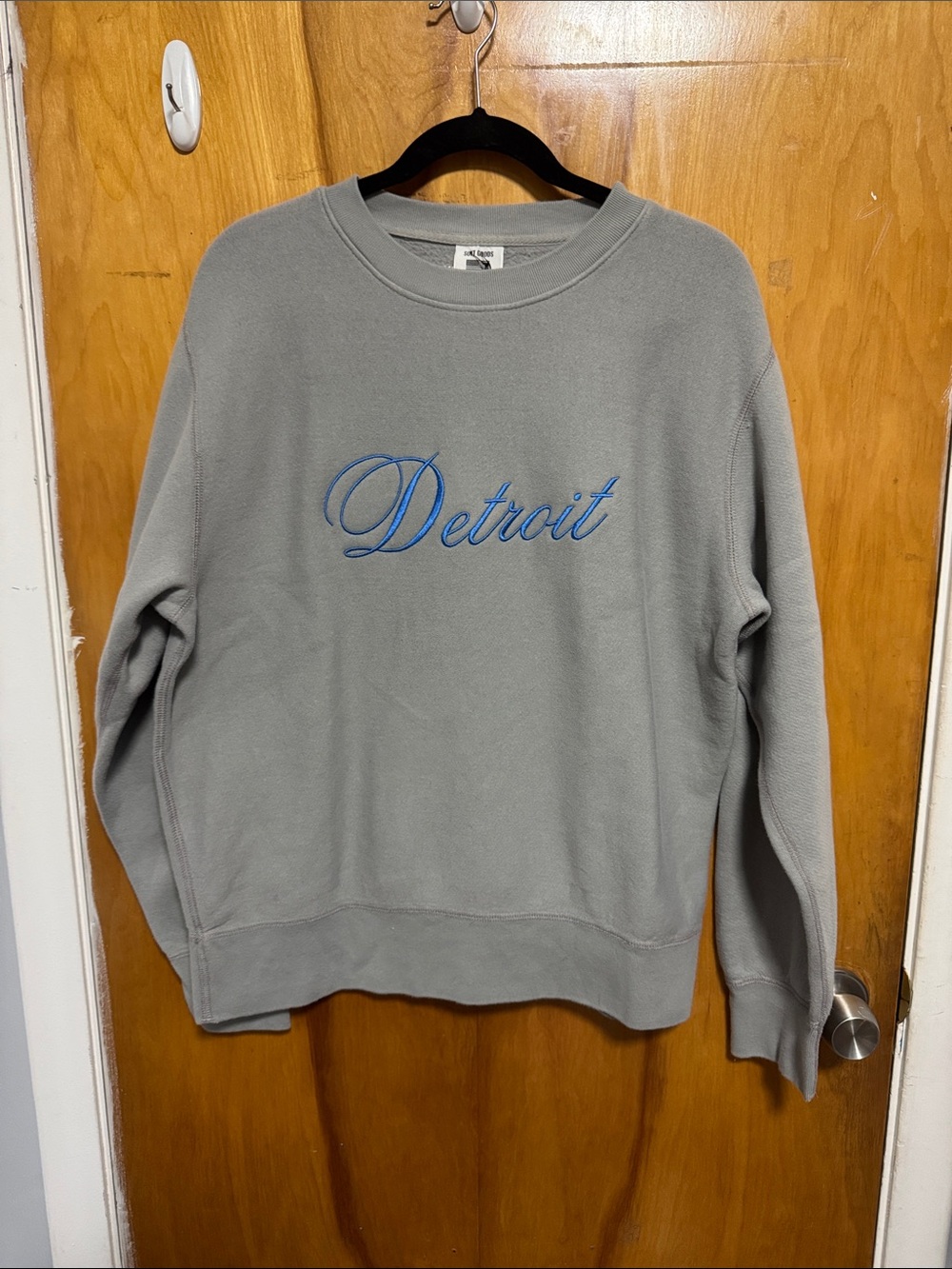 Grey 'Detroit' Embroidered Crewneck Sweatshirt with Blue Script